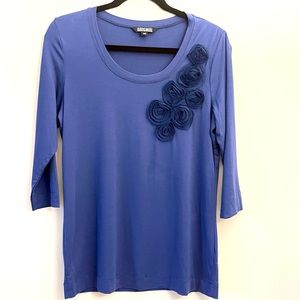 Original Nicole Miller Royal Blue Round Neck 3/4 Sleeves Stretchy Top Size US M
